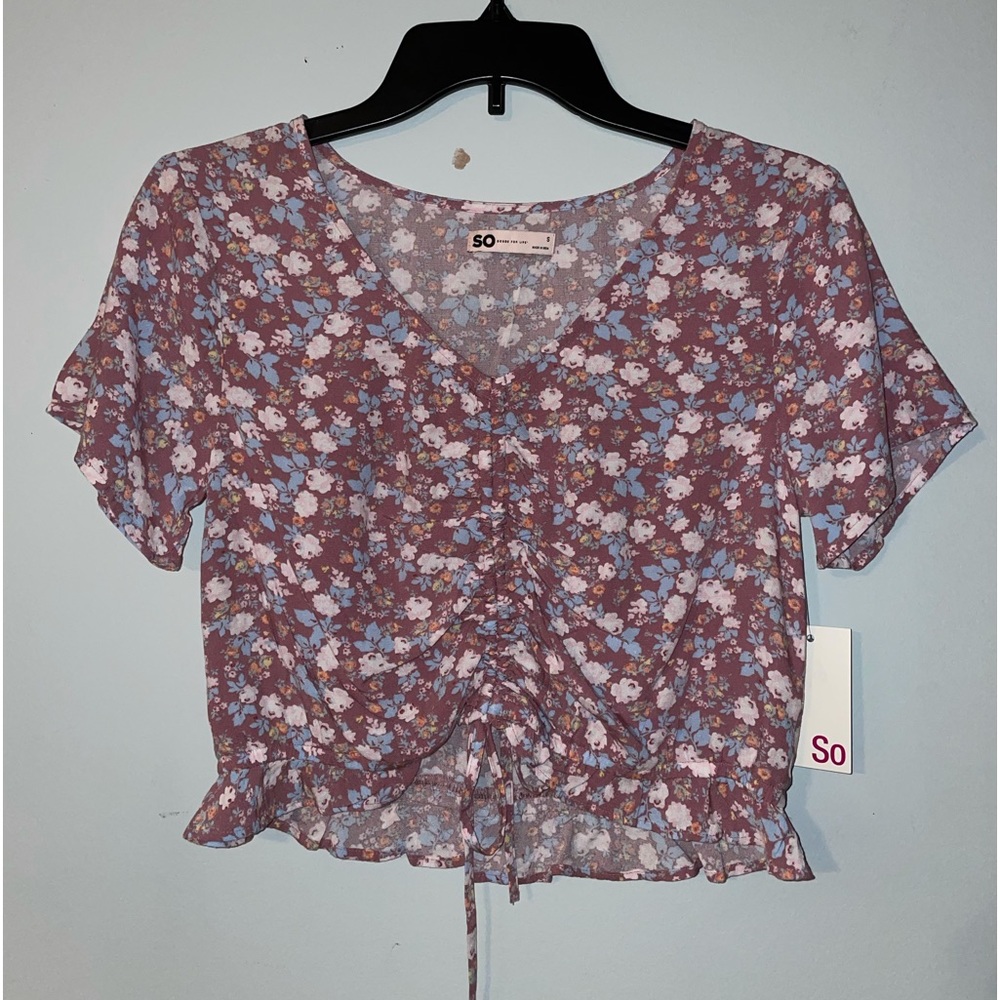 SO Crop Top Purple, Floral, V-neck